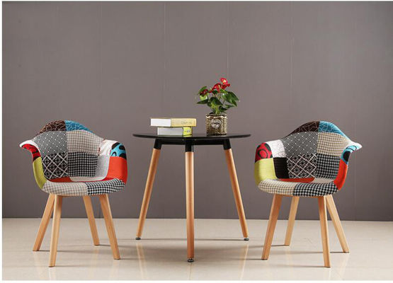Fabric Armrest Patchwork Dining Chair